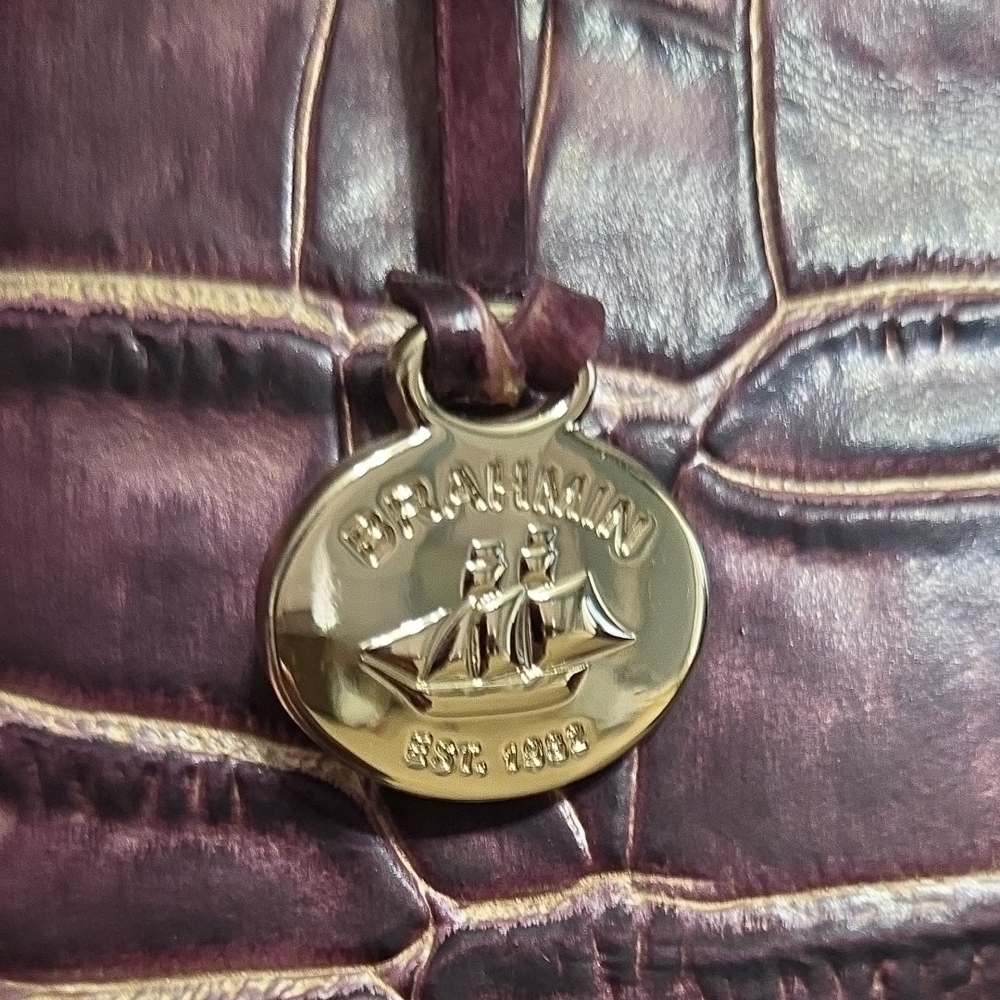 Brahmin Purple Croc Embossed Satchel Bag - Picture 2 of 5